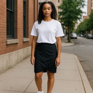 ABBOT + MAIN Black Asymmetrical Draped Skirt MEDIUM Casual Comfort